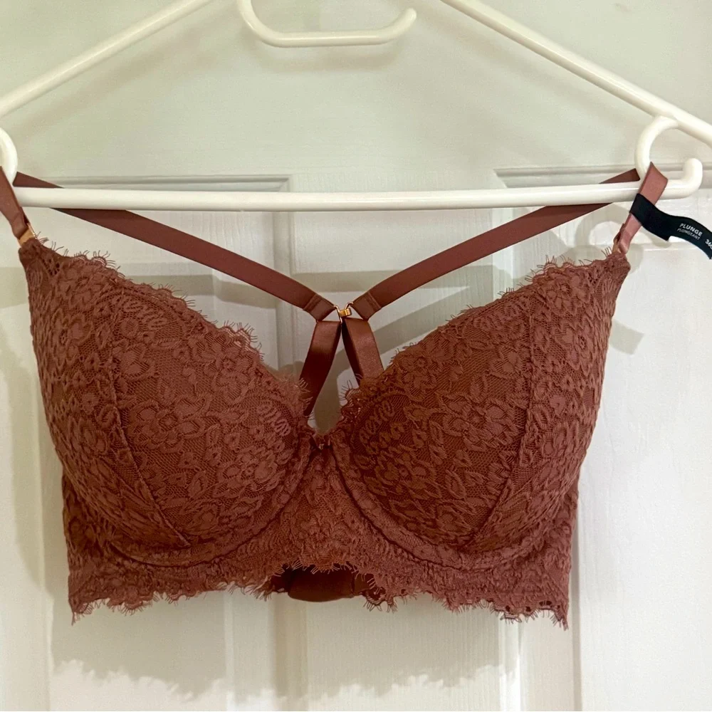 NWT Aerie Real Power Plunge Push Up Eyelash Lace Bra 36C